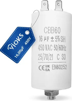 Produktbild von Kondensator 16,00µF 450V mit Befestigungsschraube CBB60 Steckfahnen für Hausgeräte