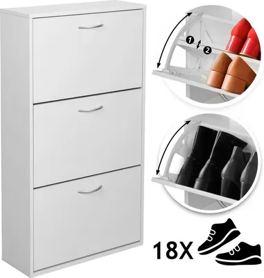 Produktbild von MIADOMODO® Schuhschrank - 3 Klappen, Weiß, Schmal, MDF, (B/H/T) 60 x 105 x 22 cm, Verstellbar, 2 Schuhablagen pro Kipper, bis zu 18 Schuhe - Schuhkipper, Schuhkommode, Schuhregal