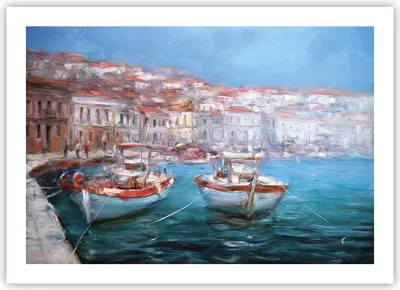 Produktbild von Poster - Poster ohne Rahmen - Öl Boote Griechenland - 70x50 cm - Wand Bild - Wanddeko - Wandbilder - Kunstposter - Wandposter - Bilder - Kunstdruck - Wanddekoration - Wandbild - P2XAA70x50-4467
