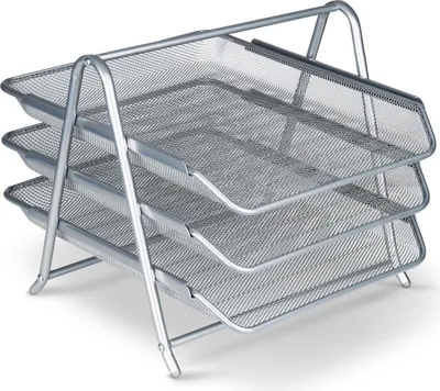 Produktbild von Dokumentenablage Metall Desk Organizer - Stabile Schreibtisch Ablage mit 3 Ablagefächer für Briefablage - Schnelle Ordnung mit 3 Schubladen A4 (Silber)