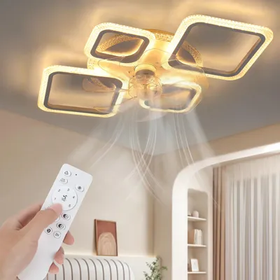 Produktbild von 80W LED Deckenleuchte mit Ventilator, Leise Deckenventilator mit Beleuchtung, Dimmbar mit Fernbedienung , Timer, Quadrat Design, für Wohnzimmer