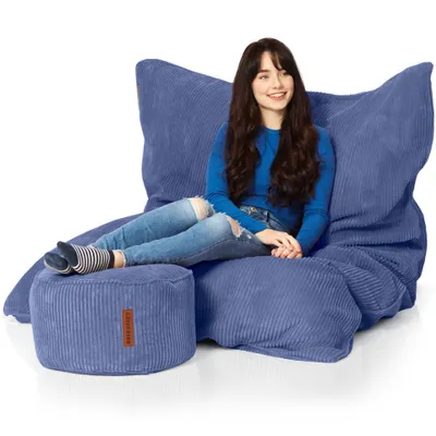 Produktbild von Green Bean® XXL Sitzsack 140x180 cm mit Hocker – Riesensitzsack aus weichem Cord Stoff – inkl. Fußhocker 45x25 cm – gefüllt mit EPS Perlen – Lounge Sitzsack für Erwachsene, Gaming, Relax, Wohnzimmer