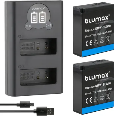 Produktbild von 2x Akku + LCD Lader für Panasonic DMW-BLG10 DMW-BLG10E  DC-GX9 DMC-GX7 1025 mAh