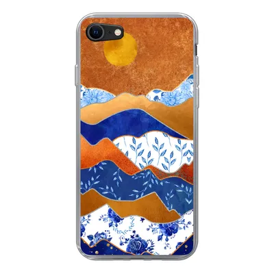 Produktbild von MuchoWow® Handyhülle Schutzhülle Hülle für iPhone 8 Delfter Blau - Gold - Blumen Silikon Softcase Handy Hülle - Schutzhaube