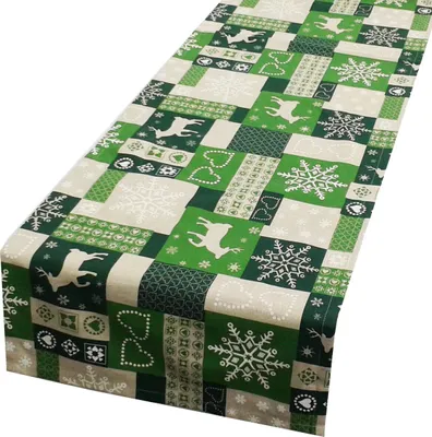 Produktbild von Schöner Leben Tischläufer Patchwork Weihnachten grün beige 40x160cm
