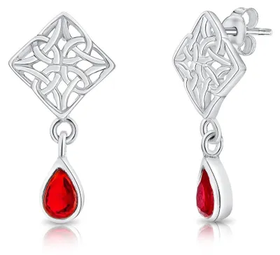 Produktbild von Ohrringe aus 925er Sterlingsilber mit keltischem Knoten und roten Rubin-Farbenen Glassteinen