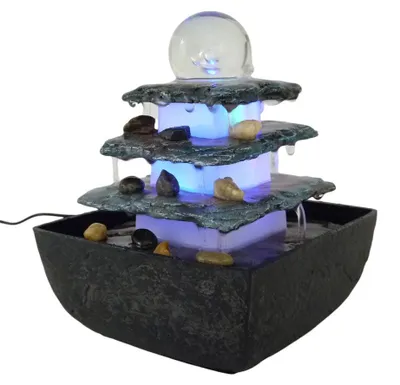 Produktbild von Zimmerbrunnen Terrasse eckig Tischbrunnen LED farbwechselnd Deko-Raumbefeuchter