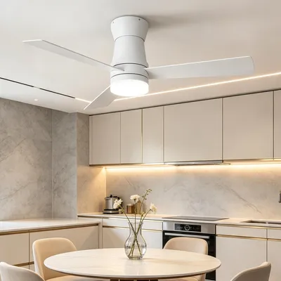 Obrázek produktu pro Stropní ventilátor INONEFT, 132 cm, s osvětlením a dálkovým ovládáním, 3 lopatky, tichý provoz, DC motor, 6 rychlostí, 3 teploty barvy, časovač, bílý
