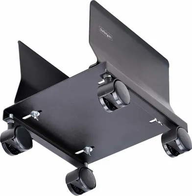 Produktbild von StarTech.com PC Ständer, CPU Ständer auf Rädern, Tragkraft 21kg, Einstellbarer PC Rollwagen/Computerständer, CPU Halterung für PC Tower, PC Gestell aus Stahl, Cart CPU-Halterung, Tower, 21 kg, Schwarz, Schraube, 4 Rad/Räder
