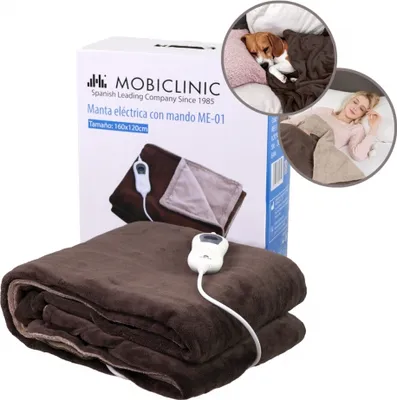 Produktbild von Mobiclinic, Elektrische Heizdecke, Wärmedecke mit Fernbedienung, 160x120 cm, Sehr niedriger Verbrauch, Schnelles Erhitzen, Waschbar, Braun