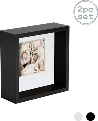 Produktbild von Nicola Spring 2 Stück 4 x 4 3D-Schatten-Tief Box Photo Frame Set - Craft Anzeigen Bilderrahmen mit 2 x 2-Halterung - Schwarz