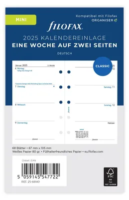 Produktbild von Filofax Mini 1 Woche auf 2 Seiten (deutsch)2025