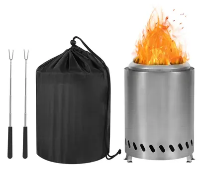 Immagine prodotto di Focolare da tavolo in acciaio inossidabile, 18 cm, per uso esterno, senza fumo, ideale per legna o pellet, colore argento