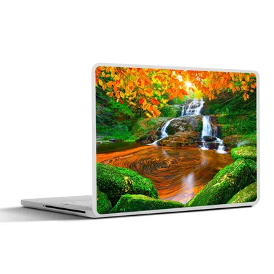 Produktbild von MuchoWow® Laptop Aufkleber Sticker Cover Natur - Wasserfall - Steine - Moos - Blätter - Grün 25x18 cm - Laptop-Deko