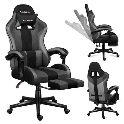 Produktbild von Huzaro Force 4.7 | Gaming Stuhl Bürostuhl Computerstuhl PC Chair | 90-140° Neigungswinkel Kopfstütze Lendenkissen Fußstütze Stoff | Grau