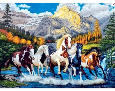 Produktbild von 40x30 Diamanten Malerei Zum Selbermachen DIY Diamond Painting Gefleckte Pferde