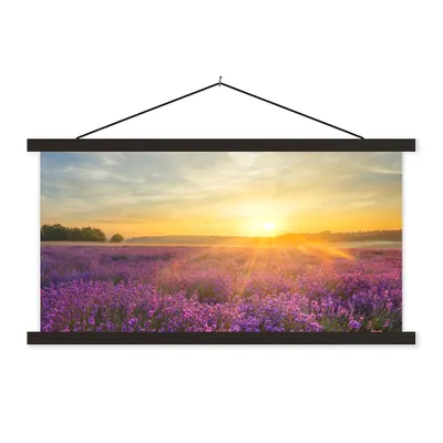 Produktbild von MuchoWow® Textilposter Lavendel - Sonnenuntergang - Bäume - Lila 120x60 cm mit schwarzem Rahmen - Dekoration Schlafzimmer