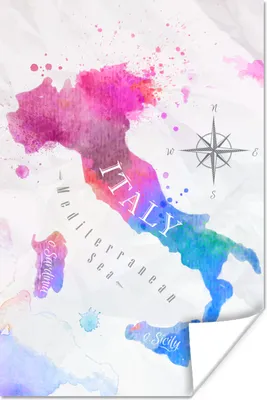 Produktbild von MuchoWow® Poster Karte - Aquarell - Italien 80x120 cm - Papierdruck