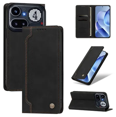 Obrázek produktu pro Pouzdro pro Nothing Phone 4A Pro,Polyuretankožené peněženkové flipové pouzdro s přihrádkami na karty a stojánkem Černá