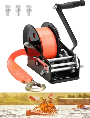 Produktbild von Rengue 3500 lbs Handseilwinde – 2-Wege-Ratsche mit 33 ft Gurt, 4:1/8:1 Getriebe für Boots- & Anhängerschleppen
