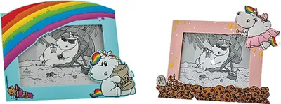 Two unicorn-themed picture frames are displayed side-by-side against a white background.