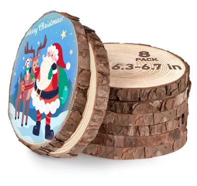 Produktbild von Holzscheiben 8 Stück, Baumscheiben 16-17cm, Naturholz Kiefer ohne Loch 1,5cm Dicke, Runde Holzplatten zum Basteln, DIY Deko für Hochzeit Weihnachten