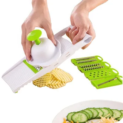 Produktbild von Multifunktionaler Gemüseschneider 5 in 1, Gemüsehobel mit mehreren Klingen, Kartoffel- und Gemüsereibe für schnelle Salatzubereitung in der Küche