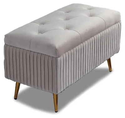 Zitbank mit Stauraum, Samt, rechteckig, 80x40x45 cm, grau