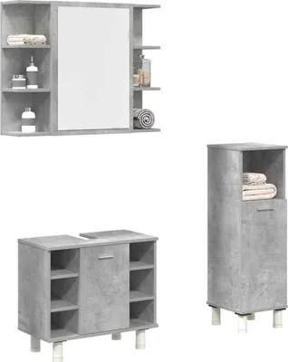 Produktbild von 3-tlg. Badmöbel-Set Betongrau Holzwerkstoff