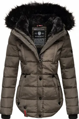 Produktbild von Marikoo Lotusblüte Damen Winter Steppjacke mit Kapuze Kunstfellbesatz Parka Mantel Jacke Anthrazit Gr. 34 - XS