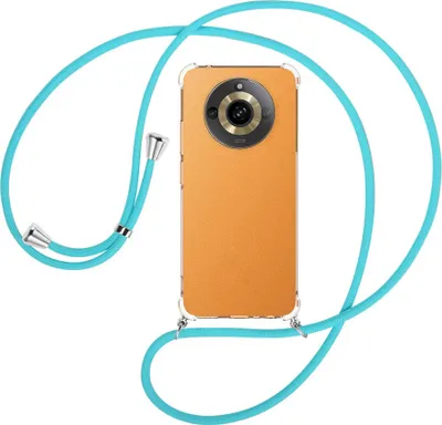 Produktbild von Handykette Backcover-Schutzhülle mit Band (Metall silberfarben) für Realme 11 5G (6.72'') - türkis
