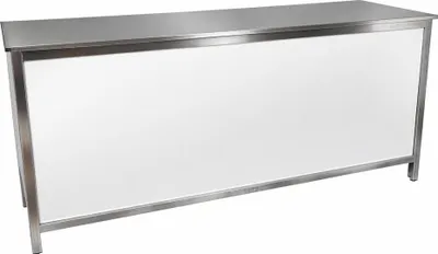 Produktbild von Ausgabetheke mit Edelstahloberfläche (glatt) 1,5 m 0,6 m Holzunterfütterung Weiß