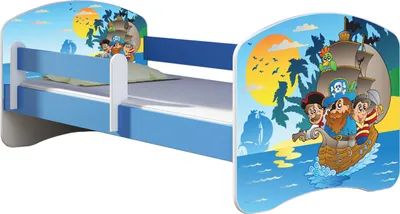 Produktbild von ACMA Jugendbett Kinderbett Junior-Bett Komplett-Set mit Matratze Lattenrost und Rausfallschutz Blau 21 Piraten 140x70