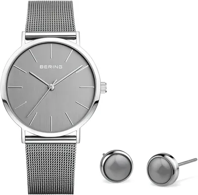 Produktbild von BERING Damen Set mit Analog Quarz Armbanduhr und Ohrringen Grau 13436-309-GWP