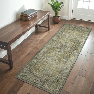 Obrázek produktu pro Vintage koberec do obývacího pokoje – omyvatelný a protiskluzový, 80x150 cm, světle zelený