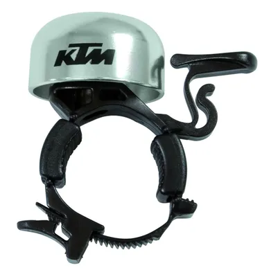 Immagine prodotto di Campanello per bicicletta KTM, in metallo argentato, diametro 32 mm, compatibile con attacchi per manubrio di diametro 19,2-25,4 mm