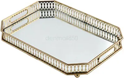 Produktbild von Achteckiges Spiegel-Tablett - Parfüm- und Schmuckablage - Spiegelglas - Vintage-Stil - Für Schminktisch und Kommode - Dekorativ - Gold