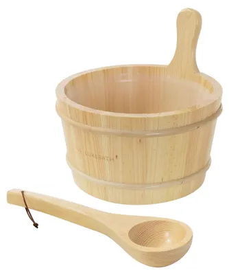 Produktbild von LuxeBath Saunazubehör-Set aus massivem Kiefernholz, 2-tlg Sauna Set, Holzeimer mit Kunststoffeinsatz & Saunakelle, Saunaeimer 4L mit Griff & Kelle