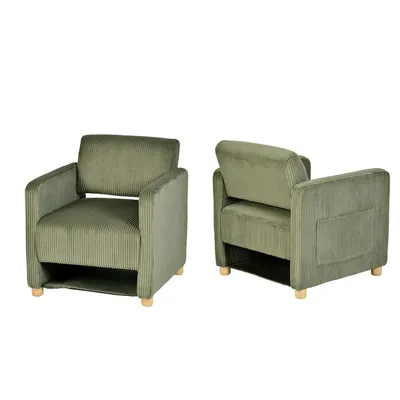 Image de Meubles Cosy : lot de 2 fauteuils relax 1 place pour le salon, rembourrés de velours côtelé vert – KARIA