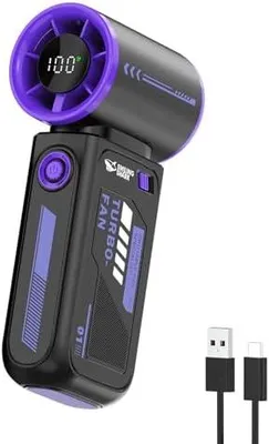 Produktbild von Smiling Shark TF-01 Tragbarer Turbo Handventilator, Turbo-Power 10m/s Hohe Geschwindigkeit Einstellbare (1-100 Stufen) Tragbarer Mini Ventilator [12H Max] mit LED Anzeige für Reisen/Konzerte/Camping