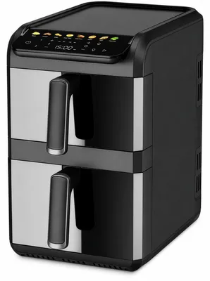 Heißluftfritteuse 10L, 2 Kammern, 4L+6L, LED-Display, 8 Programme