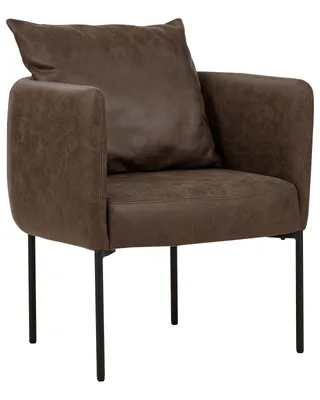 Produktbild von BELIANI Sessel Dunkelbraun aus Kunstleder mit Schwarzen Metallbeinen Kissen Elegant Retro Stil für Wohnzimmer