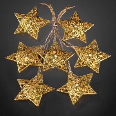 Produktbild von Lichterkette LED Sterne gold Motiv Metall Weihnachten Deko Beleuchtung Batterie