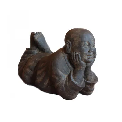 Produktbild von Schöner Liegender Mönch aus Steinguss perfekt für den Teich die Terrasse oder den Vorgarten ist Frostfest Witterungsbeständig und Neu 55cm H, APL-LM-080af