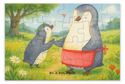 Produktbild von Mr. & Mrs. Panda Puzzle Pinguin mit Kind Design 24 Teile - Weiß - Geschenk, Vorbild Mama, 500, 2000, Muttertag, Lieblingsmensch, 1000, Puzzlespiel, 1500, Tochter