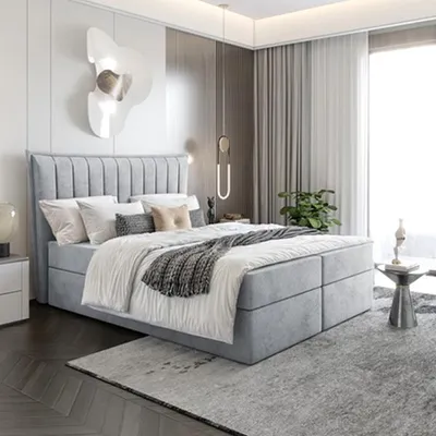 Produktbild von Bett Boxspringbett LUMA ohne Topper mit Bettkästen - Doppelbett, Stauraum, Schlafzimmer, Polsterbett, Bettgestell (160x200, Hellgrau - ITAKA 51)