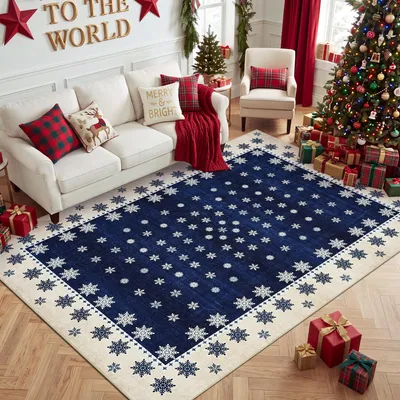 Productafbeelding van Kersttapijt 120 x 170 cm met Sneeuwvlokkenpatroon en Antislip