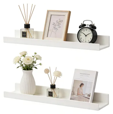 2er-Set selbstklebende Wandregale, 27 cm, weiß, schwebend