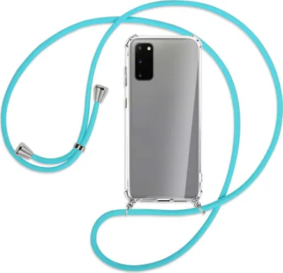 Produktbild von Handykette Backcover-Schutzhülle mit Band (Metall silberfarben) für Samsung Galaxy S20 (G980) - türkis