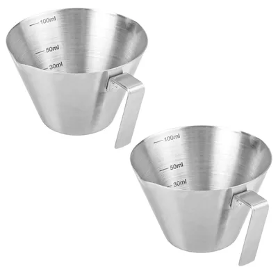 2 Espressokopfe mit Henkel, 100 ml, Edelstahl, Doppelausguss
